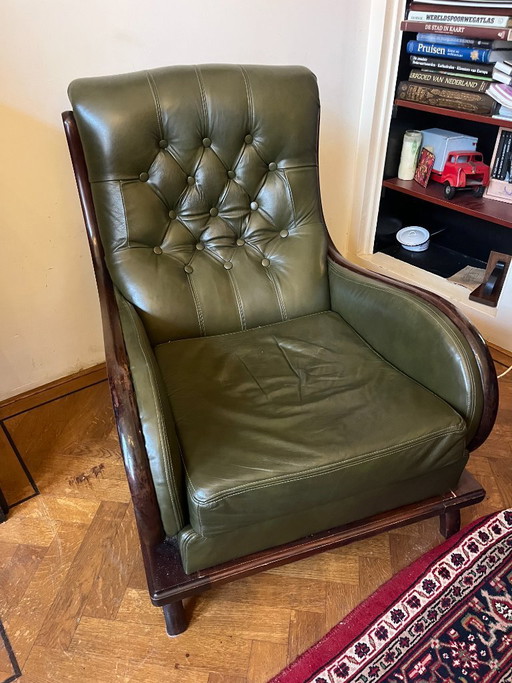 Classic leather armchair – Empire style, green leather