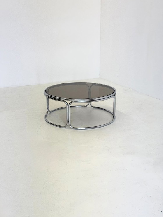 Image 1 of Space Age coffee table with smoked glass and chrome