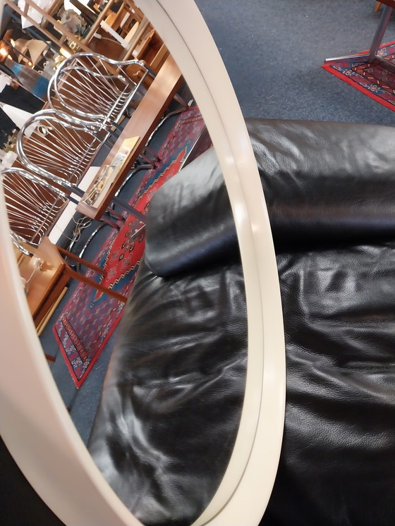 Image 1 of 1 x large spaceage round mirror with off-white plastic edge 67cm diameter