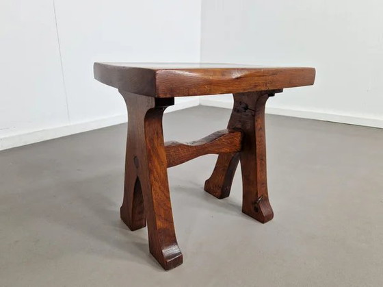 Eiken krukje | Frankrijk jaren 60, Bruin, Rustic (foto 5 van 11)