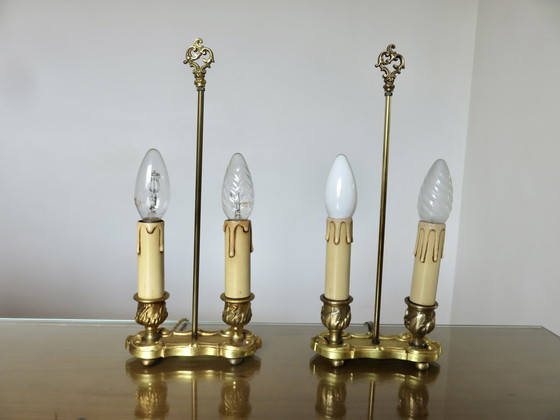 Image 1 of Pair De Lampes Bouillotte En Bronze Doré Style Empire