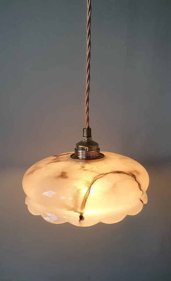 Image 1 of Set of vintage pendant lamps made of opaline glass with a marble effect
