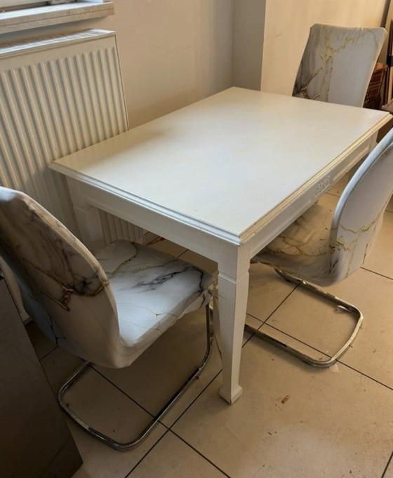 Tafel + 3 stoelen met hoes – Eettafels, Wood (photo 4 of 5)