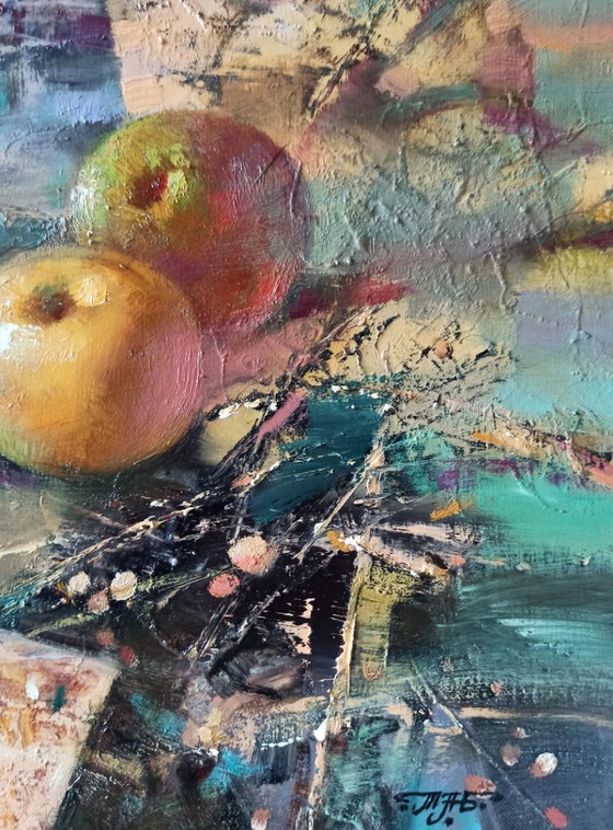 Original Oil Painting Abstract Expressionism Still Life Apples – Paintings & Drawings, Canvas (photo 9 of 10)