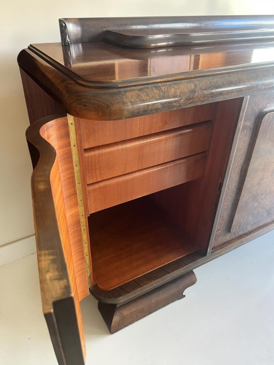 Image 1 of Art Deco Sideboard Nussbaum 1930 mit Marmor Servierplatte – Vintage Bar Cabinet, Burl Walnut Credenza, Luxury Statement Piece