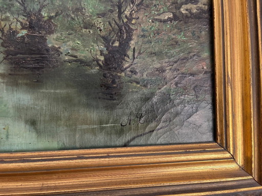 Olieverfschilderij, gesigneerd A. Canovas en op de achterkant opgedragen aan Canovas del Castillo.