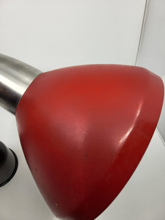 Image 1 of Vintage 1950s Red Metal Industrial Pendant Light