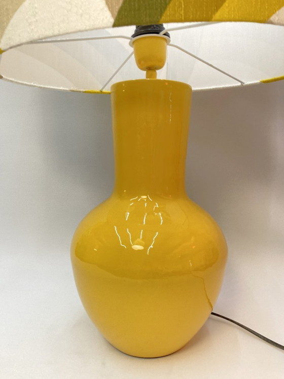 Image 1 of Lampe de table rétro chic avec abat-jour original des années 70 – jaune et vert olive