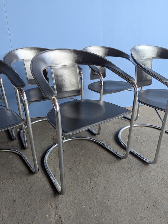 Image 1 of 6 chaises design vintage italien - Chrome et cuir