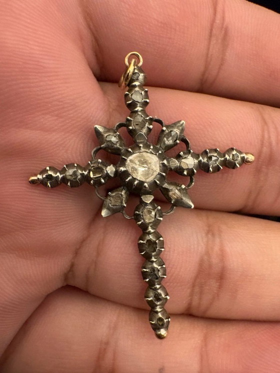 Image 1 of Hermoso colgante antiguo de cruz de diamantes de 1850
