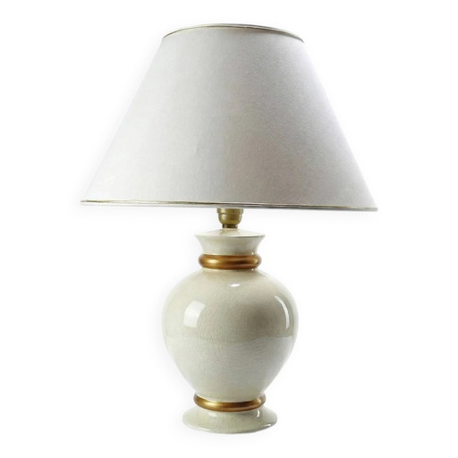 Vintage rissige cremeweiße Fayence Lampe Le Dauphin 1960er-70er Panama