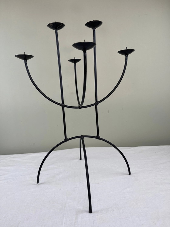 Sculpturale kroonluchter van smeedijzer – Kandelaars en kaarsen, Iron, Bauhaus (photo 3 of 15)