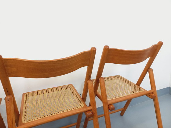 Image 1 of Set of 4 vintage Habitat folding chairs in beech wood and caning from the 1980s