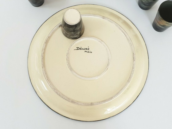 Image 1 of ENSEMBLE 1950 PLATEAU CARAFE & VERRES VINTAGE CERAMIQUE MONACO MONACERA 50S 50'S