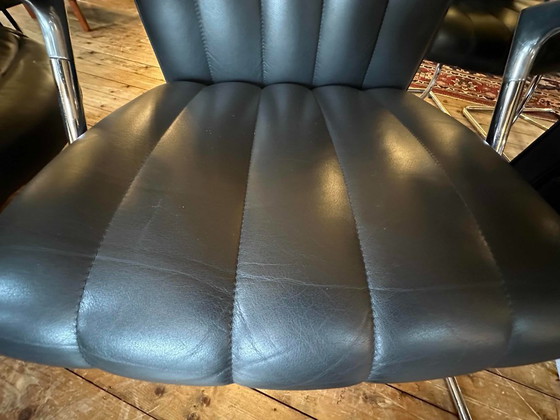 Image 1 of Set of 6 Vintage Walter Knoll ‘Art Collection’ Dining Chairs – Black Leather & Chrome