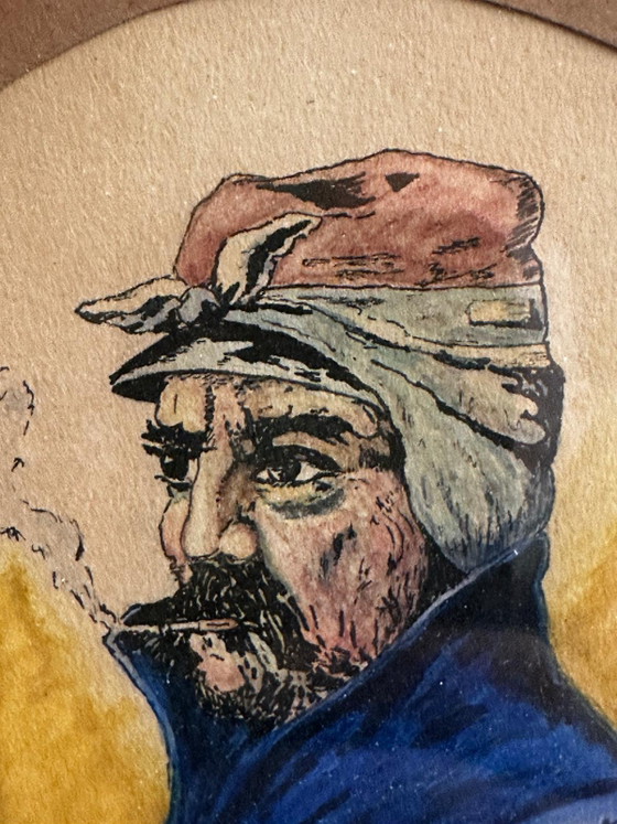 Portrait of a Fisherman with a Pipe, Watercolor and Ink, Signed, 20th Century, 22 × 22 cm (photo 10 of 12)