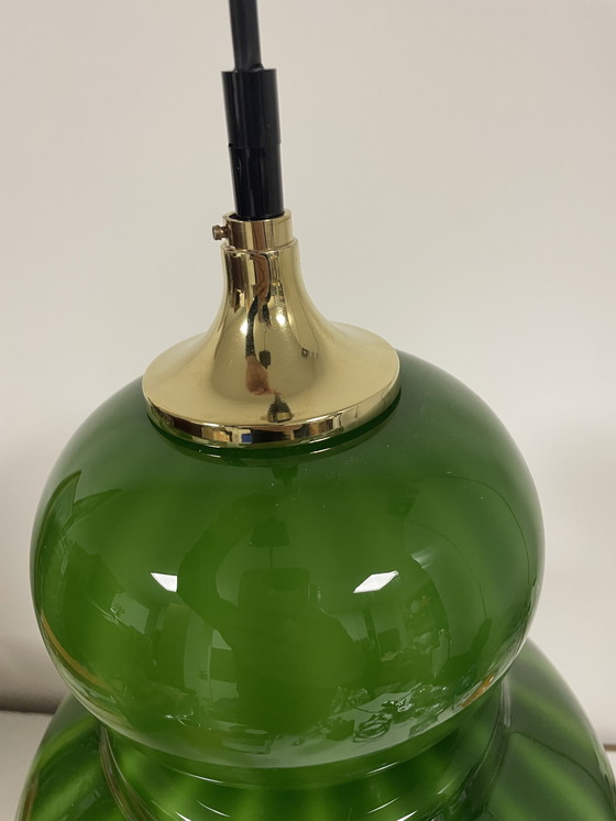 Image 1 of Rara lámpara colgante de cristal verde de Peill & Putzler de la década de 1960