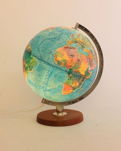 Vintage illuminated globe lamp Scan-globe wooden base
