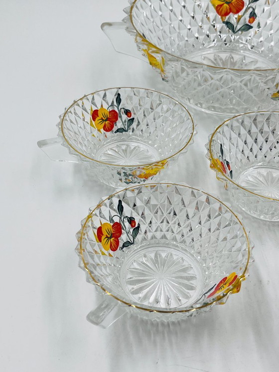 Image 1 of Vintage pansy glass fruit salad serving set