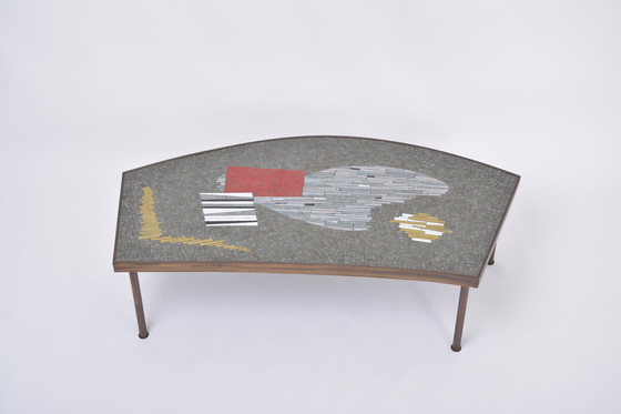 Image 1 of Grande table basse en mosaïque et laiton du milieu du siècle par Berthold Müller-Oerlinghausen