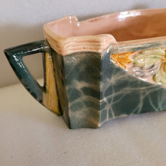 Image 1 of Polychromer Art-Deco-Pflanzkübel, Keramik und Engobe, 192, Frankreich
