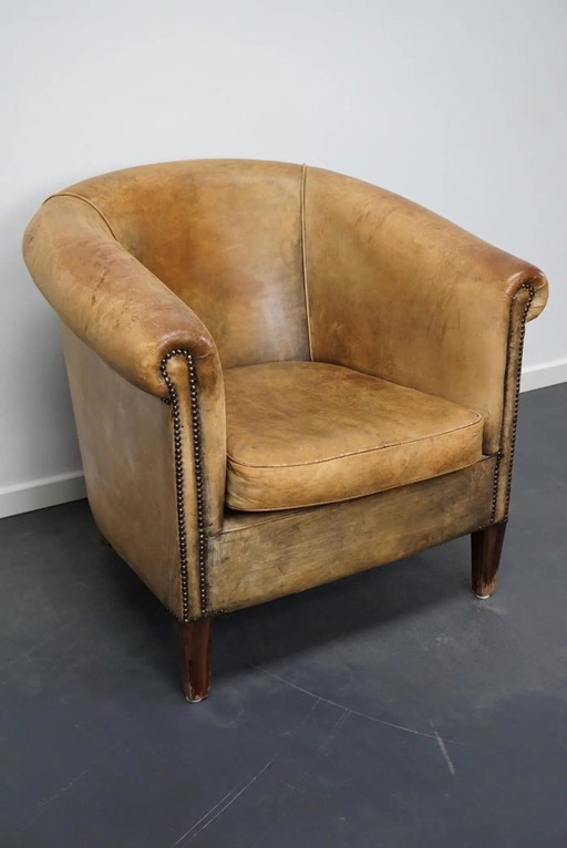 Vintage Nederlandse clubfauteuil van cognackleurig leer