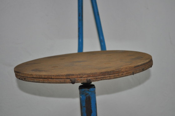 Draaistoel, jaren 70 – Draaistoelen, Leer, Hout, Industrieel (photo 6 of 6)