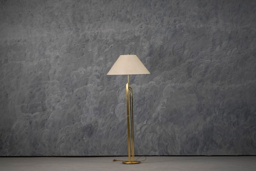 Vintage Stehlampe aus Messing mit Stofflampenschirm, Italien, 1970er Jahre