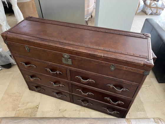 RH Leather Mayfair Steamer Trunk Double Chest - Vintage Cigar, Restoration Hardware, Chest of drawers, Metal (photo 8 of 9)
