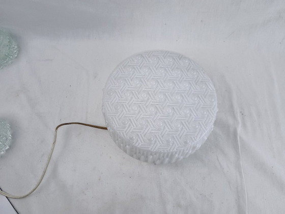 Image 1 of Vintage Glashütte Limburg 1960s Pressed Glass Ceiling Light - Textured Clear Glass Flush Mount Wall Sconce German Mid-Century