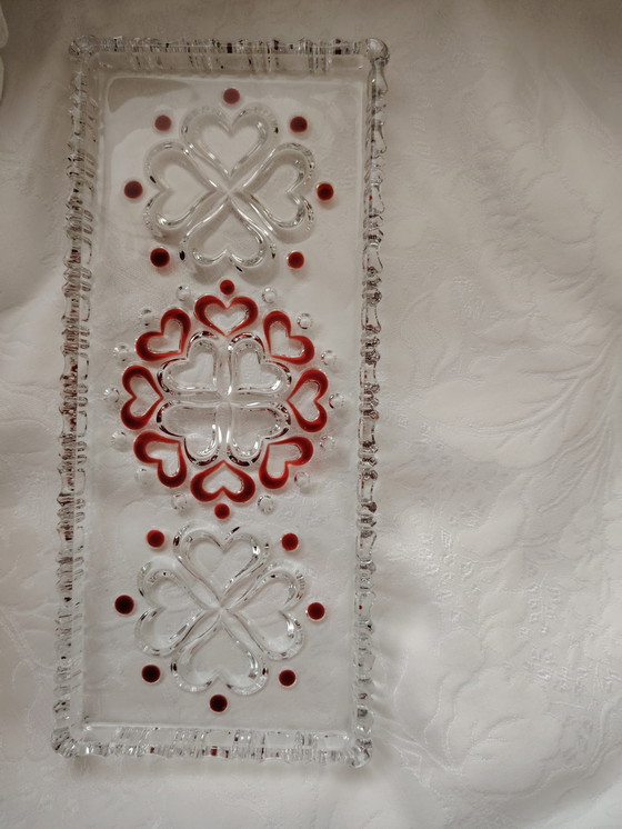 Image 1 of Ciotola per snack e piatto per torta vintage Walther Glas, decoro a cuore