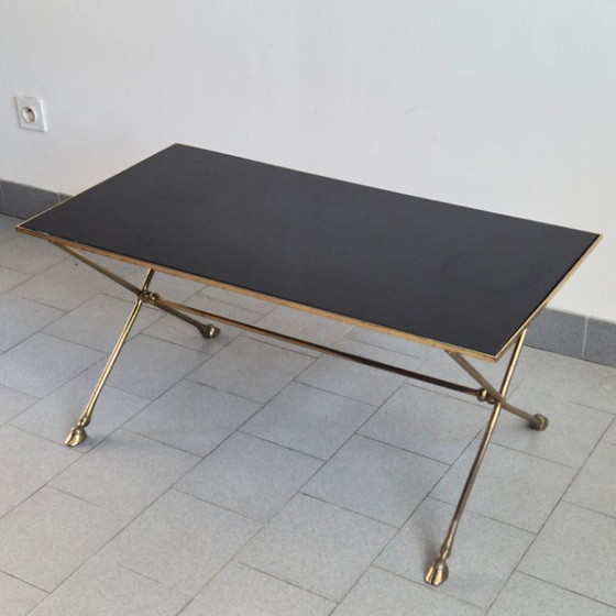 Image 1 of Vintage 1970s Maison Jansen coffee table in bronze and glass with goat's feet, 70s chic