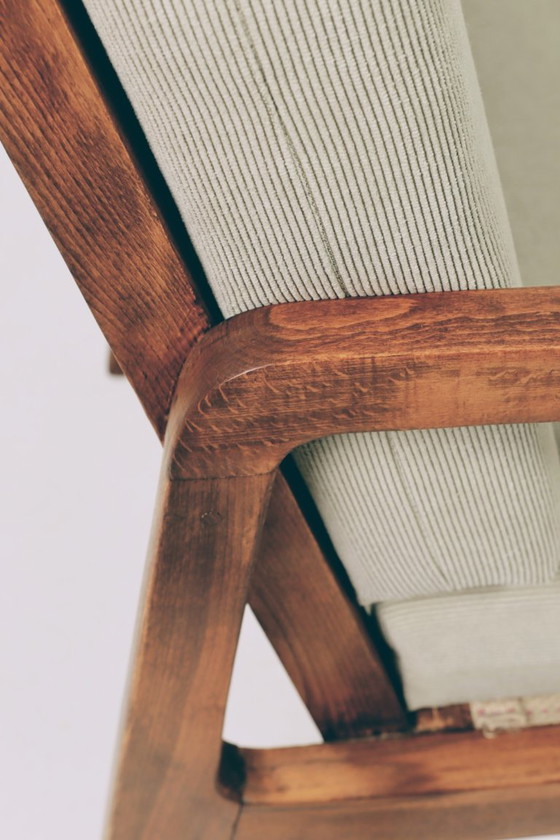 Image 1 of Mid-Century Armchair Corduroy Cushion Rustic Wood, 1980s