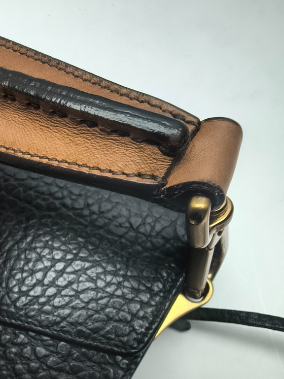 Image 1 of Sac à main Prada en cuir noir/marron brossé or