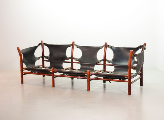 Image 1 of Beautiful Arne Norell 3-Seat ‘Ilona’ Rosewood Sofa for Arne Norell AB Aneby Möbler with Autumn Leaves Fabric Upholstery. Sweden.