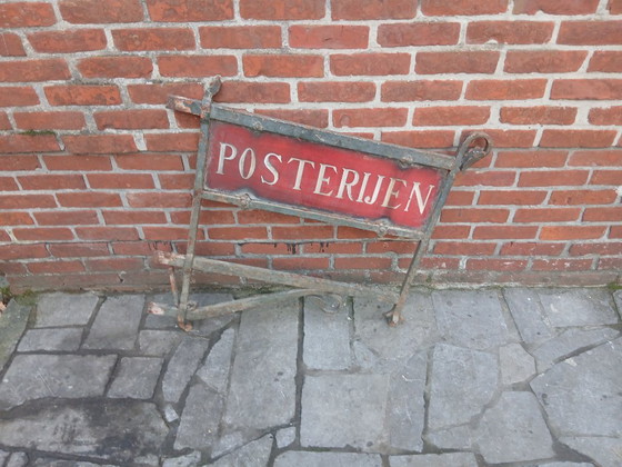 Vecchia insegna in metallo smaltato 'Posterijen', rossa, Decorazioni murali, Rosso, Vintage (foto 4 di 5)