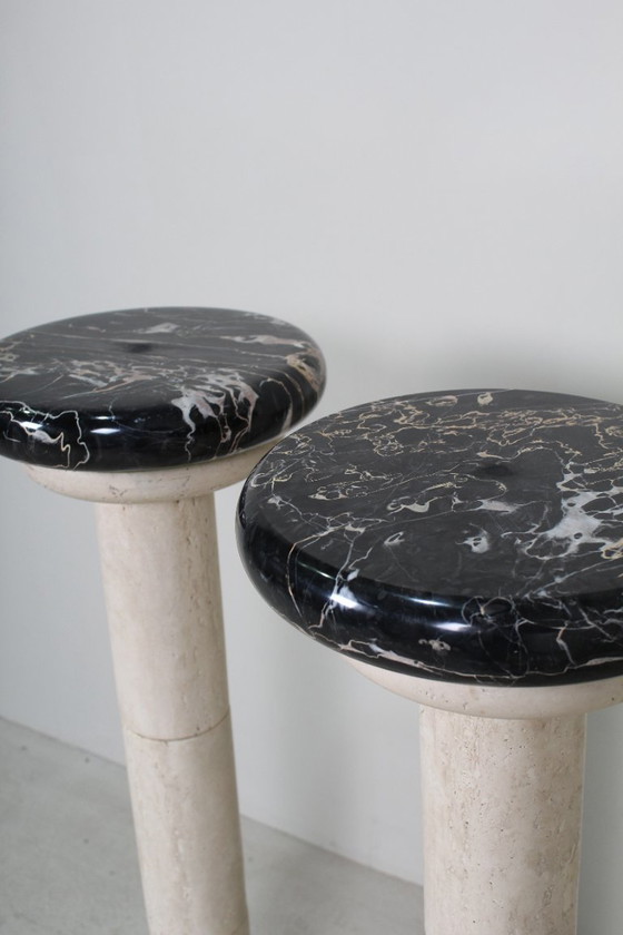 Image 1 of Colonne à plantes en travertin vintage et marbre