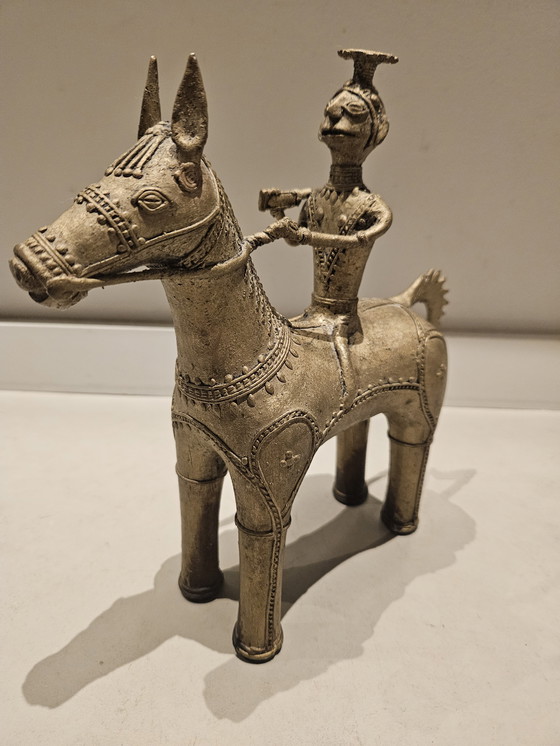 Image 1 of Bastar tribale kunst Dhorka messing paard en ruiter