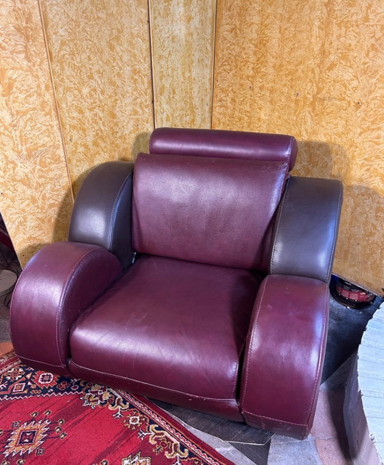 Image 1 of Vintage lederen fauteuil in art-decostijl - Racer geïnspireerd ontwerp comfort, vakmanschap
