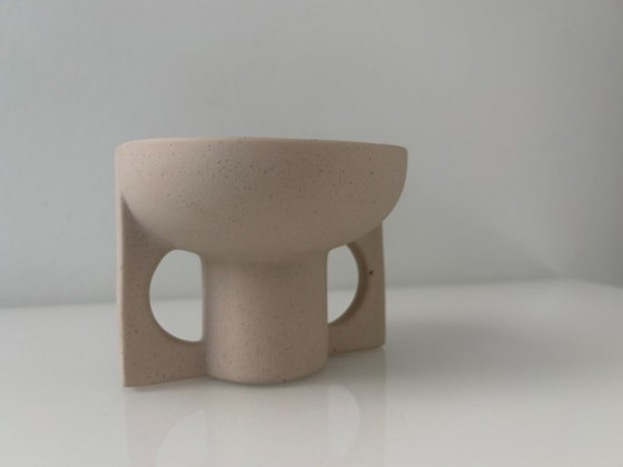 Portacandele di design in ceramica color sabbia moderno minimalista, Beige (foto 2 di 11)