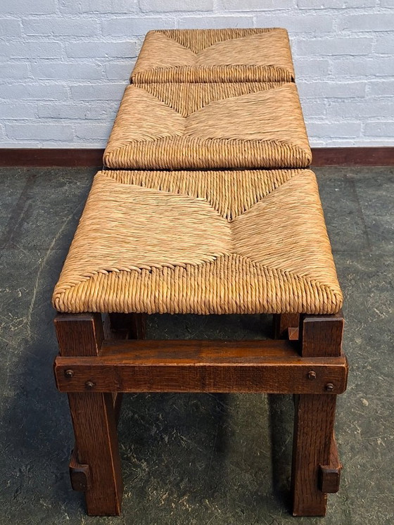Image 1 of 3 sgabelli brutalisti con sedili in giunco