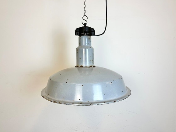 Image 1 of Large Industrial Midcentury Grey Enamel Factory Lamp, 1950s