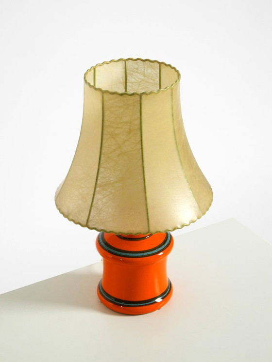 Beautiful 1960s Orange Ceramic Table Lamp With Cocoon Shade | Made in Italy (photo 5 of 20)