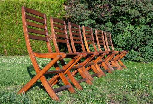 Set of 6 Cattie teak folding chairs, high quality
