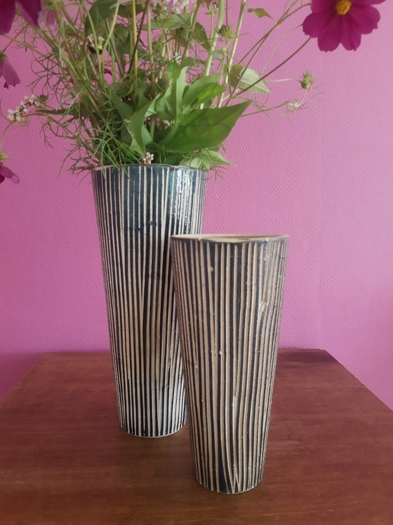 Magnifico set di Vasi decorativi in ceramica Mid-Century anni '50, Design Vintage Fatto a Mano (photo 10 of 12)