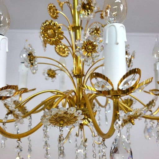 Lustre Palwa tournesols en cristal avec cadre doré