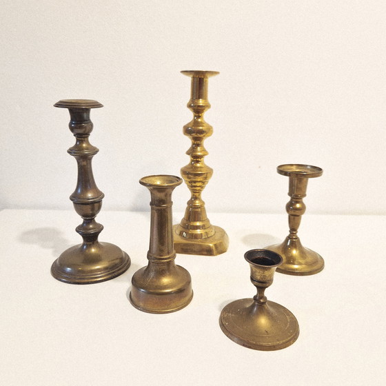 Image 1 of Set di candelieri vintage in ottone e rame