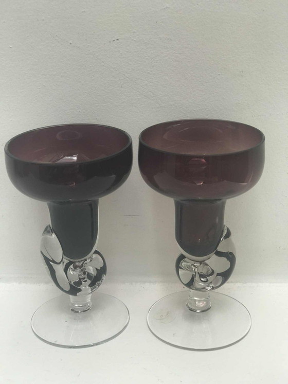 Image 1 of Portacandele vintage in vetro bordeaux: decorazioni da tavola fatte a mano in Francia