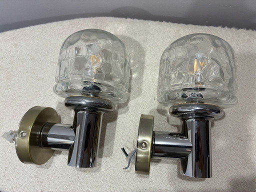 Rolf Krüger für Neuhaus Wandleuchten, 1970er Chrom-Wandleuchten mit Craqueléglas-Schirmen