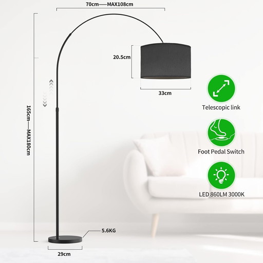 Modlicht Jasmin Arc Floor Lamp | Classic Floor Lamp | E27 9W 3000K LED Bulb Included